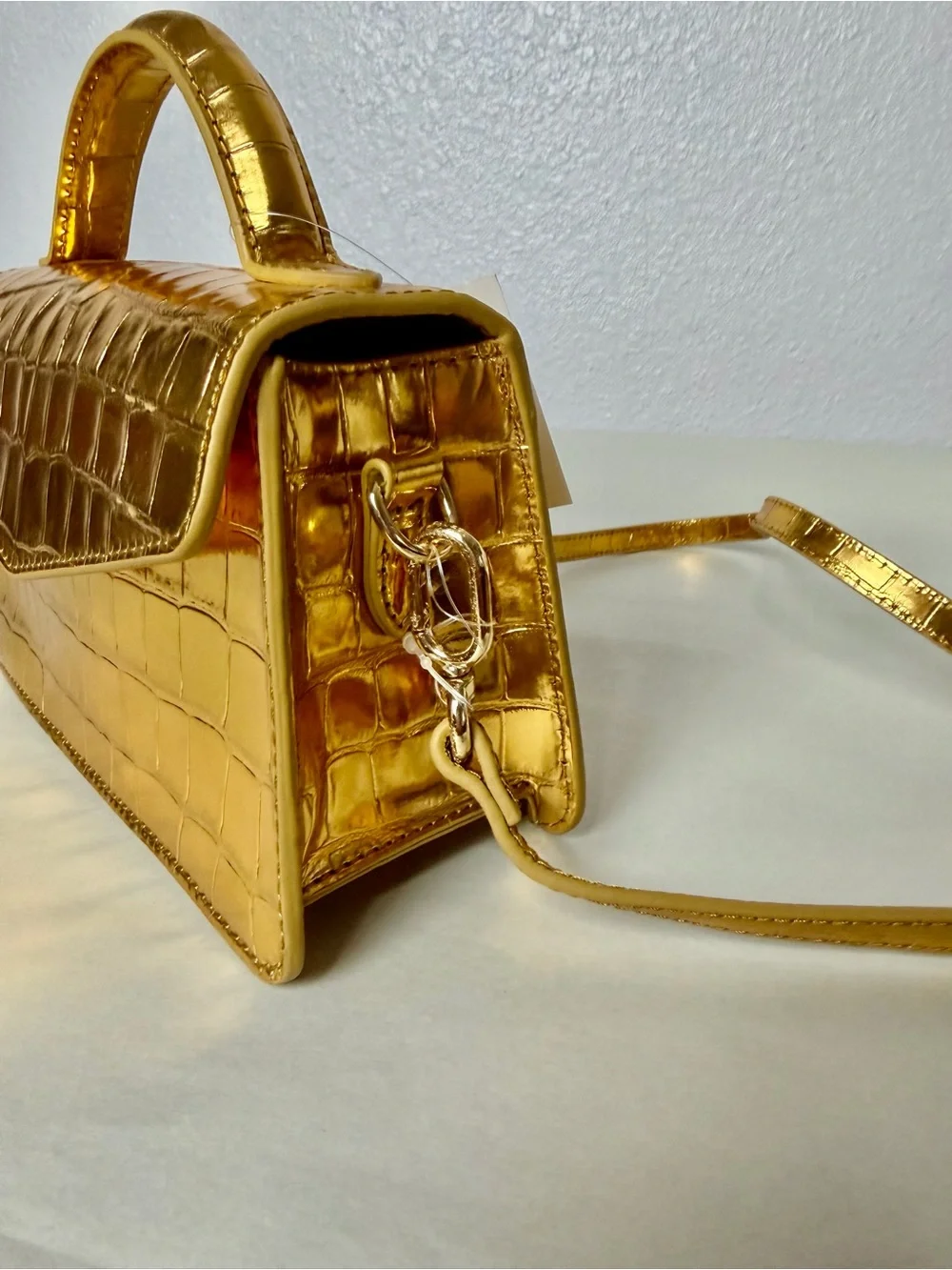 J.Crew Gracie top-handle bag in croc-embossed metallic leather NWT - Picture 7 of 8